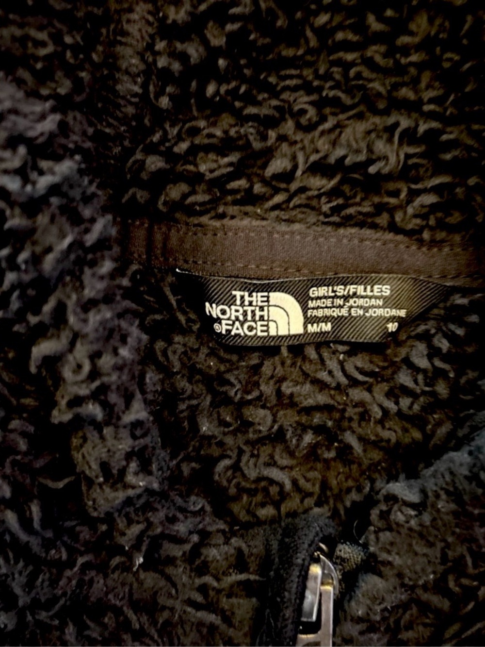 The North Face Girls Oso Fleece Jacket M 10 Black Plush Fuzzy Hooded Full Zip - Picture 7 of 8